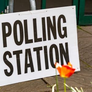 A photo of a sign that says polling station